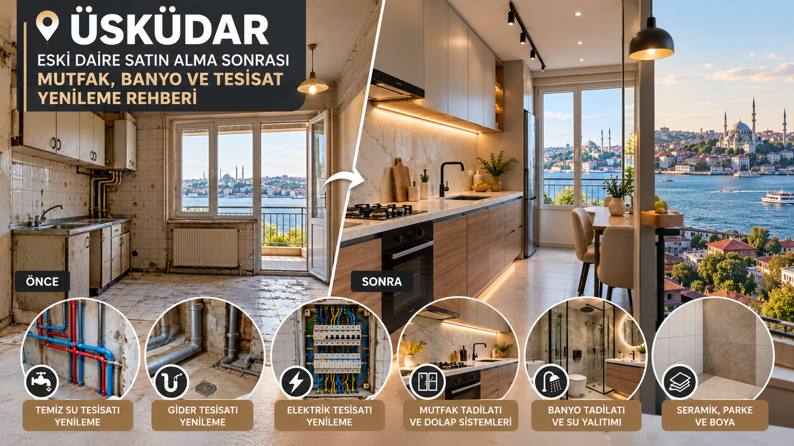Üsküdar Eski Daire Satın Alma Sonrası Mutfak, Banyo ve Tesisat Yenileme Rehberi